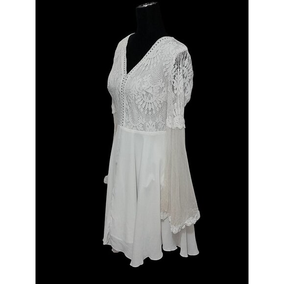 Womens Size Small Boho Hippie Fairy Cottagecore Flare Sleeve Mini Dress White - Picture 10 of 16